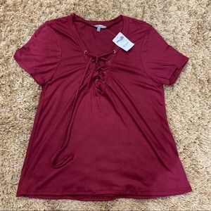 Maroon Lace Up Top